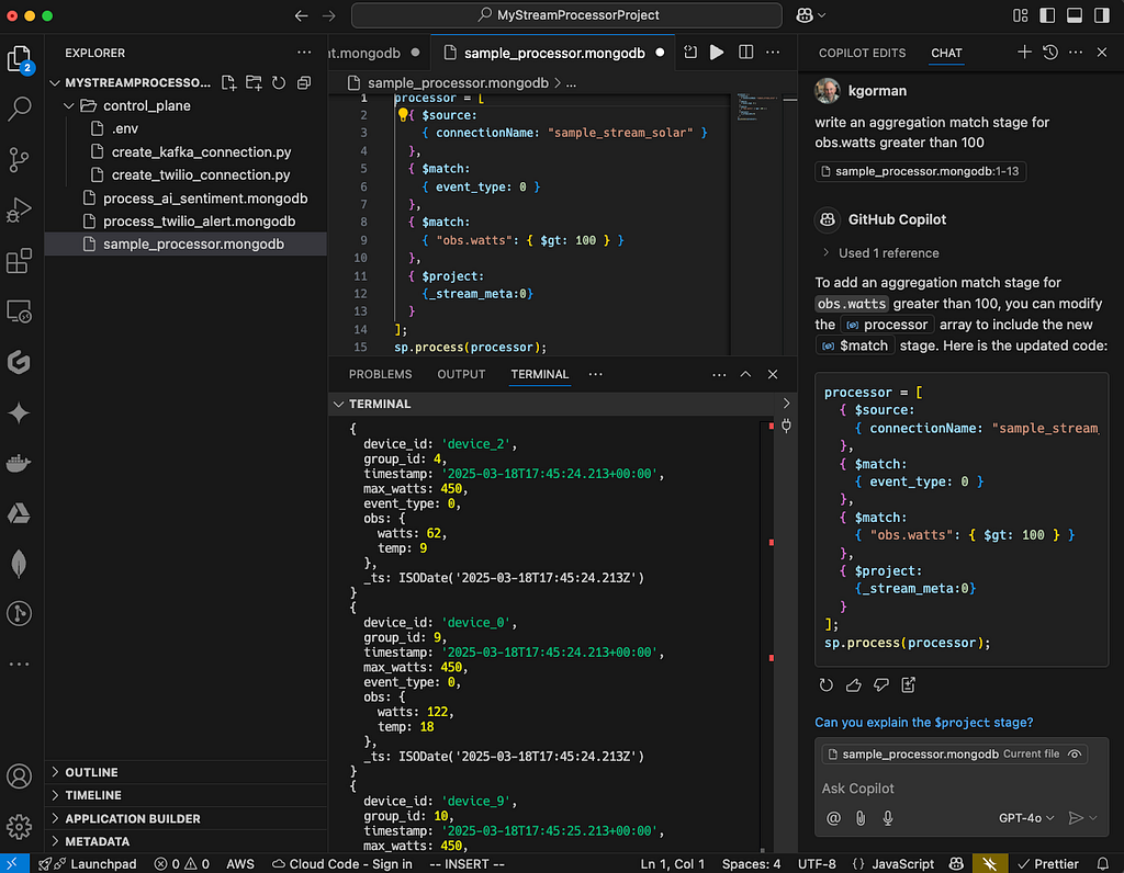 My VS Code workflow for developing with Atlas Stream Processing